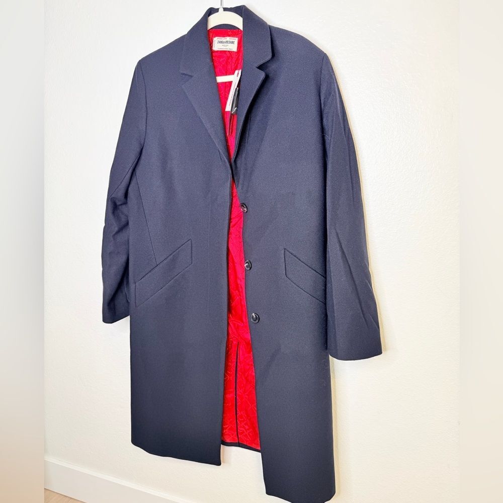 NWT ✨ ZADIG & VOLTAIRE ‘Marly Lainage Coat’ Wool, Red Lining Navy Size Medium